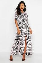 Boohoo Woven Zebra Maxi Shirt Split Dress
