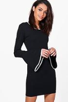 Boohoo Emily Flare Sleeve Dress With Tipping