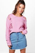 Boohoo Melanie Distressed Crop Sweat Pink