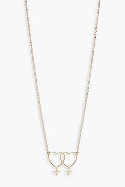 Boohoo Double Heart Linked Necklace