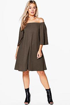 Boohoo Plus Nina Off Shoulder Swing Dress