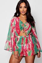 Boohoo Florence Tie Dye Flare Sleeve Cut Out Beack Playsuit