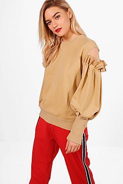Boohoo Lucy Rufle Cold Shoulder Sweatshirt