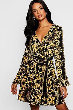 Boohoo Tall Scarf Print Shift Dress