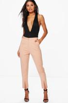 Boohoo Alabama Split Front Woven Tailored Trousers Sand