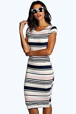 Boohoo Arianna Stripe Midi Bodycon Dress