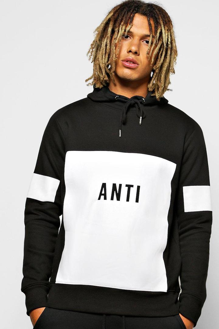 Boohoo Front Sleeve Print Hoodie Black