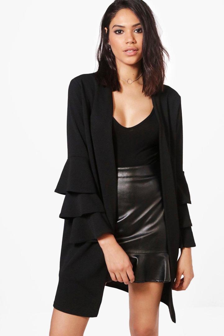 Boohoo Kerry Frill Sleeve Duster Black