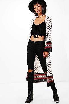 Boohoo Brooke Border Print Maxi Kimono