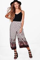 Boohoo Giselle Woven Border Print Wide Leg Culottes