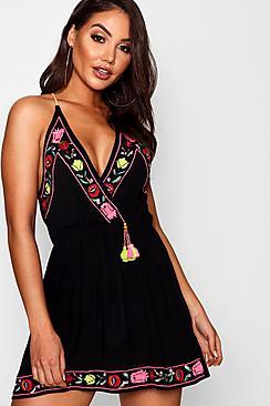 Boohoo Beaded Embroidered Beach Dress