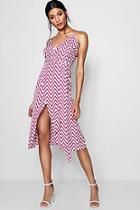 Boohoo Lola Zig Zag Stripe Wrap Belted Midi Dress