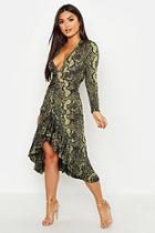 Boohoo Snake Print V Plunge Front Midaxi Dress
