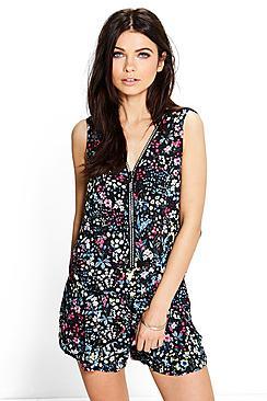 Boohoo Megan Printed V Neck Top + Short Co-ord