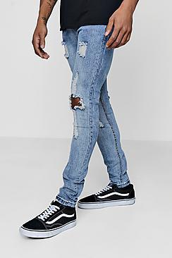 Boohoo Super Skinny Jeans With Destroyed Knee Rip