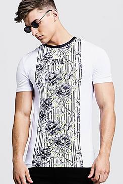 Boohoo Muscle Fit T-shirt With Floral Stripe Print