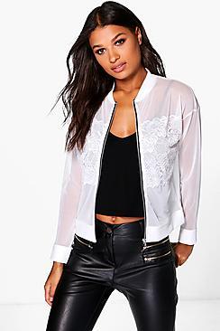 Boohoo Michelle Lace Panel Mesh Bomber