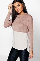 Boohoo Rosie Oversized Long Sleeve Knitted Panel T-shirt