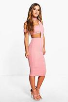 Boohoo Petite Scarlett Strappy Bardot Crepe Midi Dress