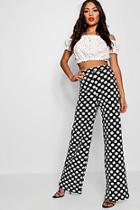 Boohoo Beau Polka Dot Crepe Wide Leg Trouser