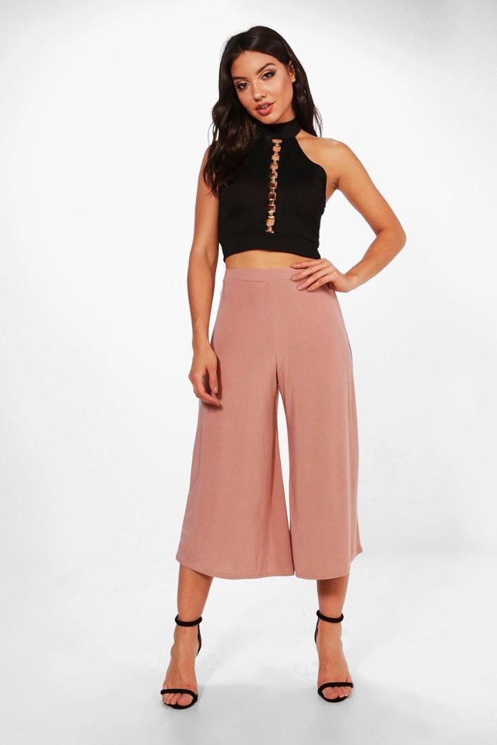 Boohoo Lucy Soft Slinky Wide Leg Culottes Nude