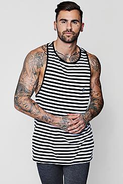 Boohoo Stripe Racer Back Vest With Blue Bird Embroidery