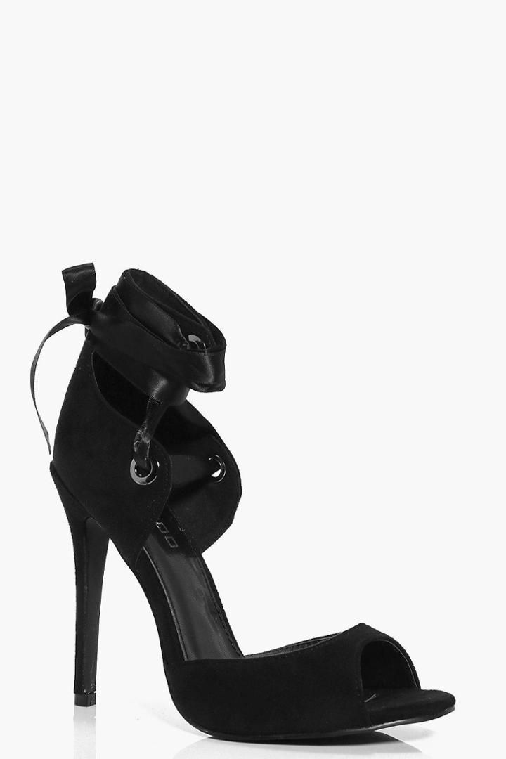 Boohoo Violet Lace Up Peeptoe Sandal Black