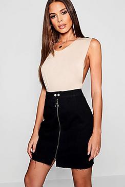 Boohoo Tall Zip Through Denim Mini Skirt