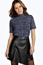 Boohoo Petite Rebecca Marl Knit Turtle Neck Split Side Jumper