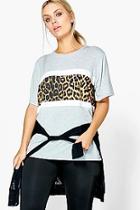 Boohoo Plus Kiera Leopard Print Panel Sports Tee