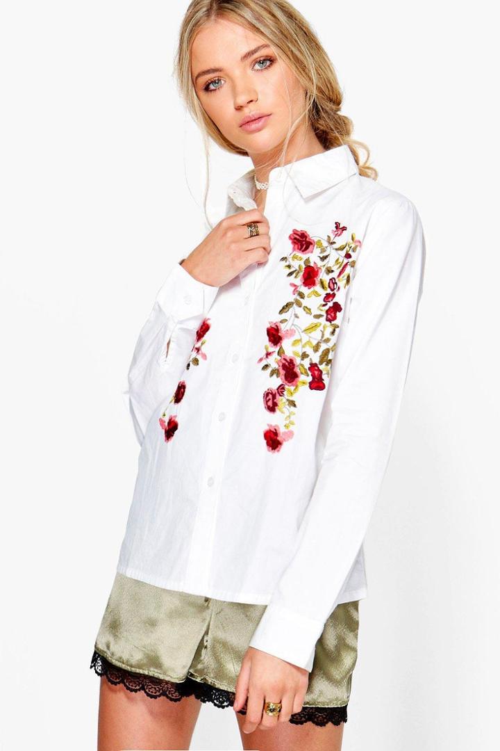 Boohoo Daisy Boutique Embroidered Shirt White