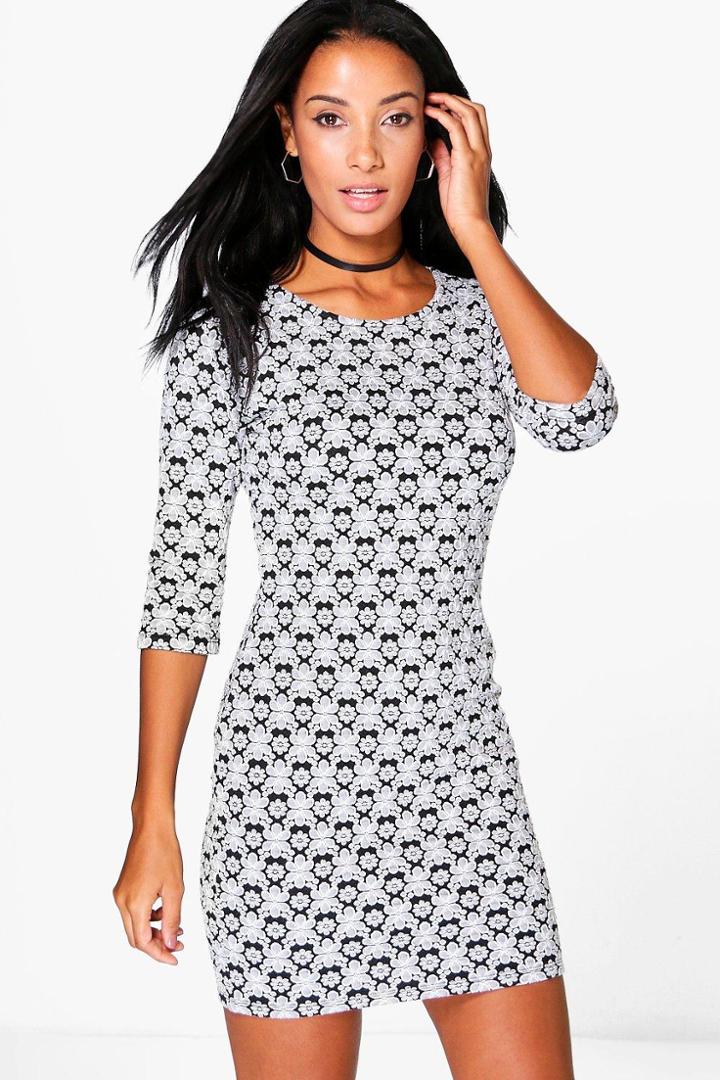 Boohoo Jasmine 3/4 Sleeved Bodycon Dress Multi