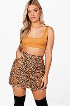 Boohoo Plus Daisy Leopard Denim Skirt