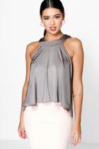 Boohoo Erin Metallic Cut Out Swing Top Bronze