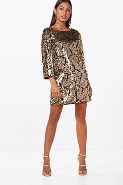 Boohoo Boutique Hannah Sequin  Sleeve Shift Dress