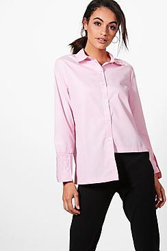 Boohoo Emma Stripe High Low Tailored Shirt