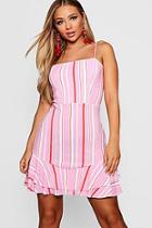 Boohoo Tie Back Ruffle Hem Striped Tea Dress