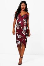Boohoo Charlie Open Shoulder Floral Wrap Midi Dress