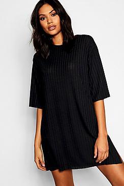 Boohoo Rib Side Split Oversized T-shirt Dress