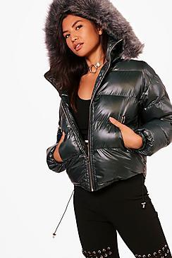 Boohoo Lucy High Shine Padded Coat