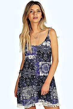 Boohoo Paula Patch Work Paisley Skater Dress