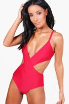 Boohoo Indonesia Plunge Wrap Bathing Suit Red