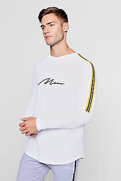 Boohoo Man Signature Long Sleeve T-shirt With Side Tape