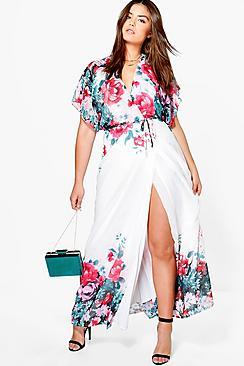 Boohoo Plus Alisha Floral Hem Plunge Maxi Dress