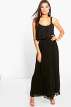 Boohoo Sandra Pleated Double Layer Strappy Maxi Dress Black