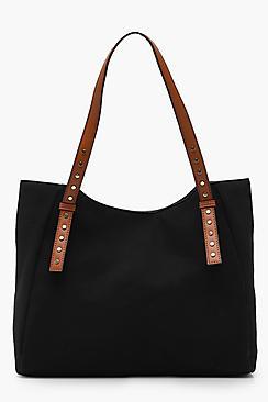 Boohoo Georgie Contrast Handle Suedette Day Bag