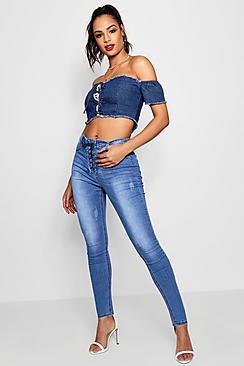 Boohoo Corset Lace-up High Waist Skinny Jeans