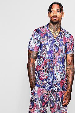 Boohoo Muscle Fit Paisley Revere Shirt Co-ord
