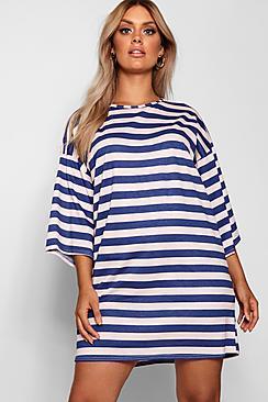 Boohoo Plus Scoop Neck Striped T Shirt Dress