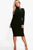 Boohoo Plus Charlotte High Neck Ruched Midi Dress Black